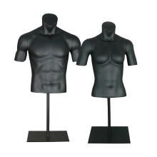 Black plastic half body muscular bodybuilder sports clothes male female mannequin torso with stand